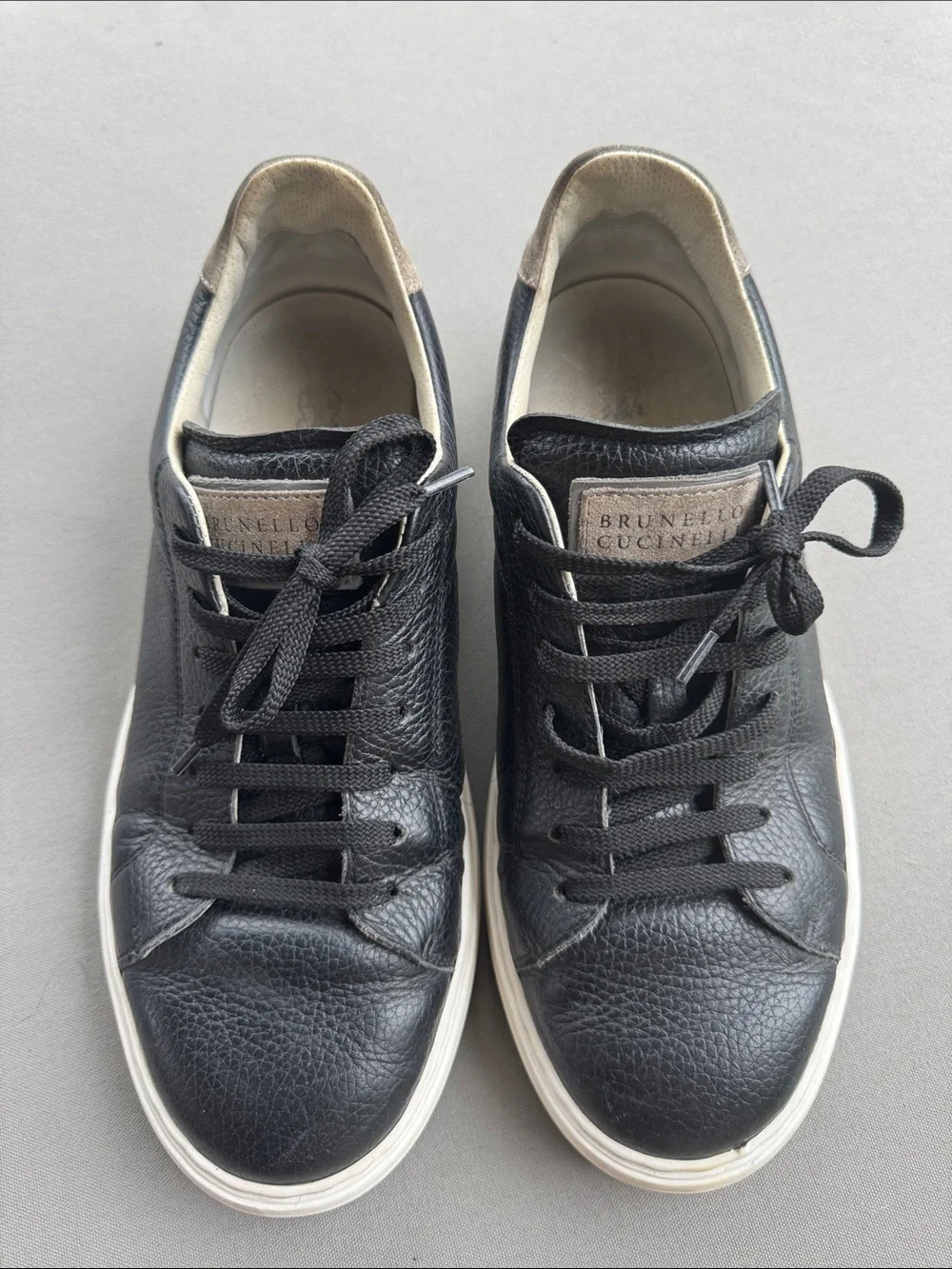 Brunello Cucinelli Leather Sneakers Size 41 Black White Made in Italy